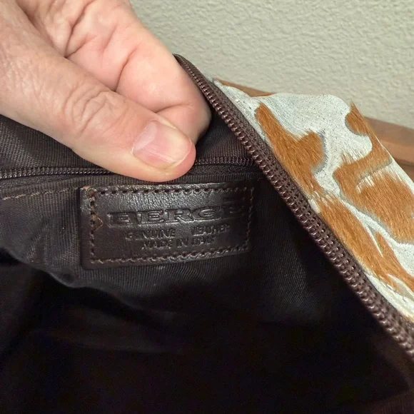 NWT Berge Elegant Brown and Cream Leather Hide Women's Bag - Picture 6 of 6